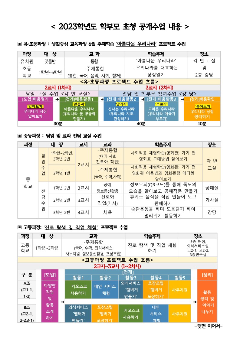 2023. 학부모 초청 공개수업 안내 가정통신문(0530)_2